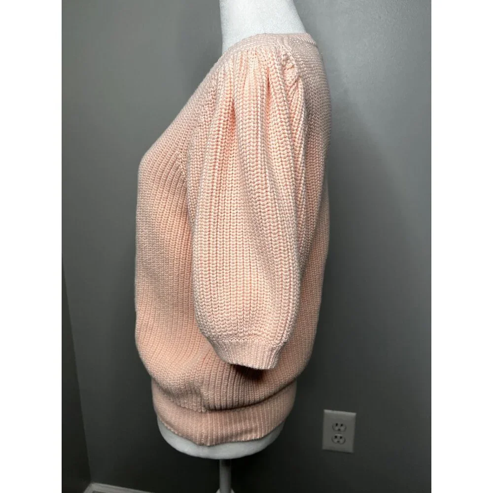 525 America V-Neck Puff Sleeve Knit Sweater Medium Womens Pink - Picture 12 of 17